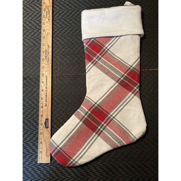 Red White Cuff Plaid Christmas Stocking Monogram "H" - Picture 3 of 7